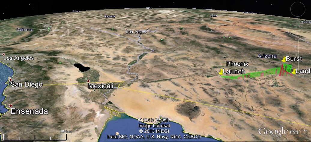 google earth high altitude balloon path map